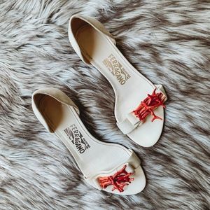 Salvatore Ferragamo White Suede Kitten Heel Sandal